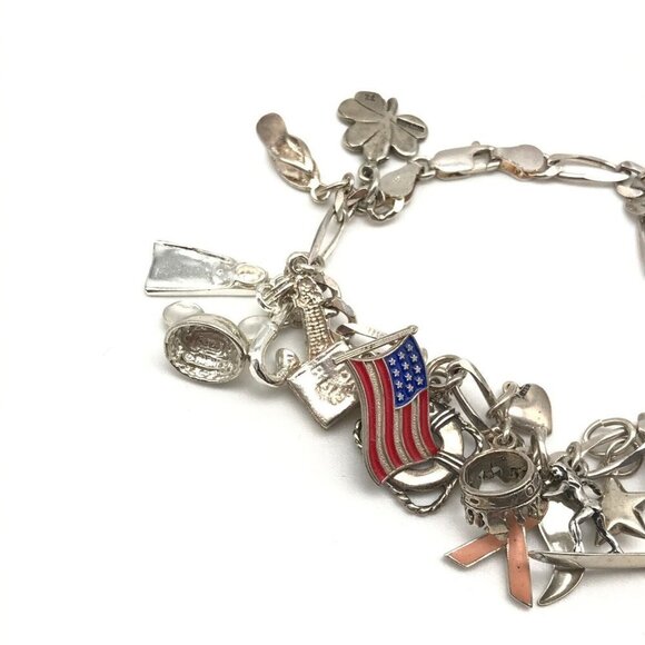 Vintage 925 Sterling Silver Full Loaded Charm Bracelet 7" - Picture 2 of 8
